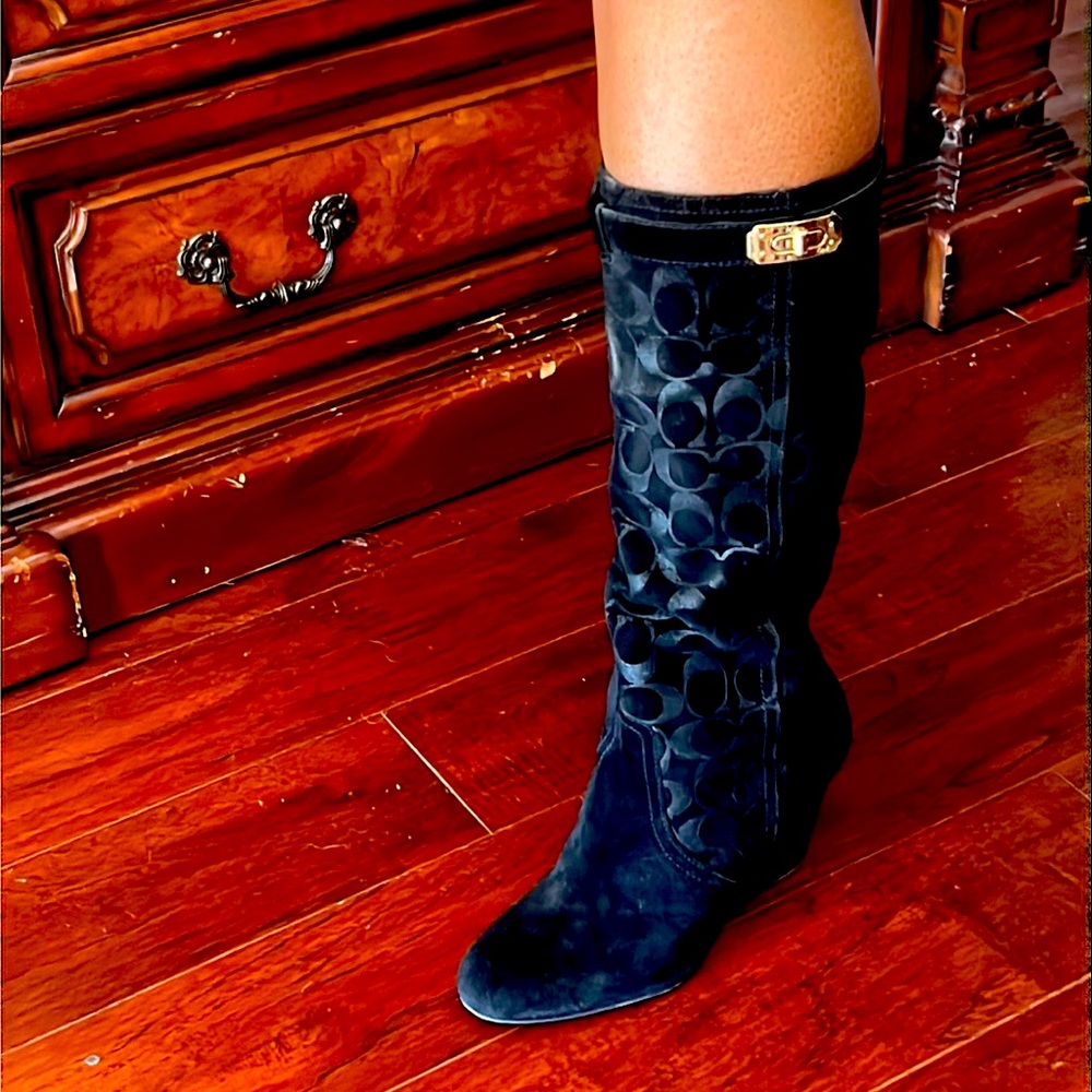 Black beautiful suede boots by coach